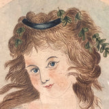 Young Woman with Mask, 19th C. Folk Art Watercolor in Period Frame