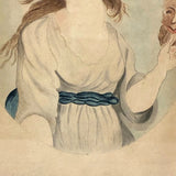 Young Woman with Mask, 19th C. Folk Art Watercolor in Period Frame