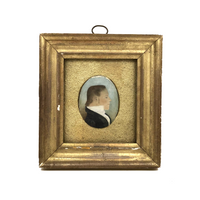 Early American Folk Art Miniature Portrait of Young Man with Mullet