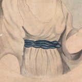 Young Woman with Mask, 19th C. Folk Art Watercolor in Period Frame