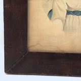 Young Woman with Mask, 19th C. Folk Art Watercolor in Period Frame