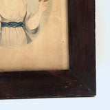 Young Woman with Mask, 19th C. Folk Art Watercolor in Period Frame