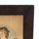 Young Woman with Mask, 19th C. Folk Art Watercolor in Period Frame