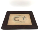 Young Woman with Mask, 19th C. Folk Art Watercolor in Period Frame