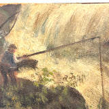 Two Fisherman at Waterfall, Earlier 19th Century Small Mounted Oil on Linen Painting  (Presumed Fragment)