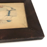 Young Woman with Mask, 19th C. Folk Art Watercolor in Period Frame