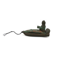 SOLD Carved Figure in Wood and Leather Boat or Sled, Antique Folk Art Carving