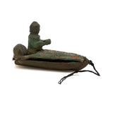 SOLD Carved Figure in Wood and Leather Boat or Sled, Antique Folk Art Carving