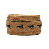 Charming Macah-Nootka Bear Grass Basket with Marching Black Ducks and Plaited Lid