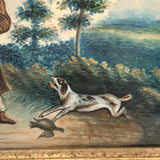 Woman with Rifle and Hunting Dog, 19th C. Folk Art Watercolor in Period Frame
