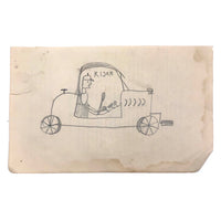 Excellent Child's School Book Drawing, Boy Driving Car with Hand Crank