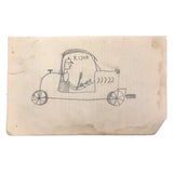 Excellent Child's School Book Drawing, Boy Driving Car with Hand Crank