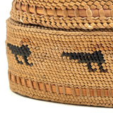 Charming Macah-Nootka Bear Grass Basket with Marching Black Ducks and Plaited Lid