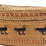 Charming Macah-Nootka Bear Grass Basket with Marching Black Ducks and Plaited Lid