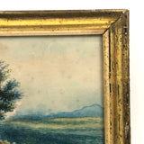 Woman with Rifle and Hunting Dog, 19th C. Folk Art Watercolor in Period Frame