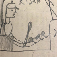 Excellent Child's School Book Drawing, Boy Driving Car with Hand Crank