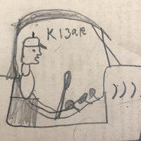 Excellent Child's School Book Drawing, Boy Driving Car with Hand Crank