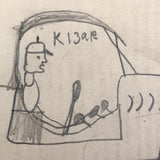 Excellent Child's School Book Drawing, Boy Driving Car with Hand Crank