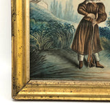 Woman with Rifle and Hunting Dog, 19th C. Folk Art Watercolor in Period Frame