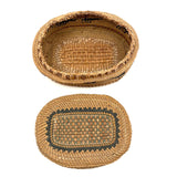 Charming Macah-Nootka Bear Grass Basket with Marching Black Ducks and Plaited Lid