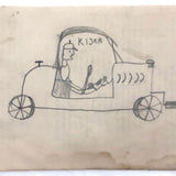 Excellent Child's School Book Drawing, Boy Driving Car with Hand Crank