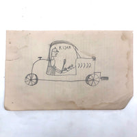Excellent Child's School Book Drawing, Boy Driving Car with Hand Crank