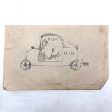 Excellent Child's School Book Drawing, Boy Driving Car with Hand Crank
