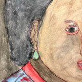 M.C. 5 Cent Jones Watercolor Portrait of His Wife in Red and Blue