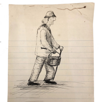 Old Ink Drawing of Trudging Old Man