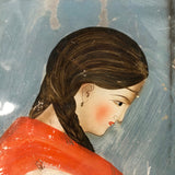 SOLD 19th C. Reverse Glass Portrait of Woman in Red, White and Blue