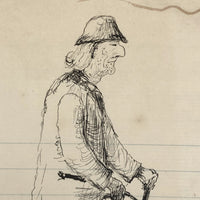 Old Ink Drawing of Trudging Old Man