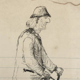 Old Ink Drawing of Trudging Old Man
