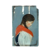 SOLD 19th C. Reverse Glass Portrait of Woman in Red, White and Blue