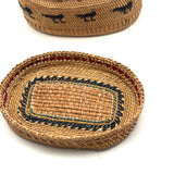 Charming Macah-Nootka Bear Grass Basket with Marching Black Ducks and Plaited Lid