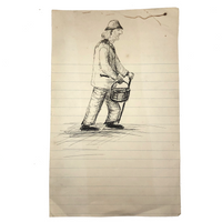 Old Ink Drawing of Trudging Old Man