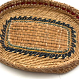 Charming Macah-Nootka Bear Grass Basket with Marching Black Ducks and Plaited Lid
