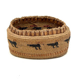 Charming Macah-Nootka Bear Grass Basket with Marching Black Ducks and Plaited Lid