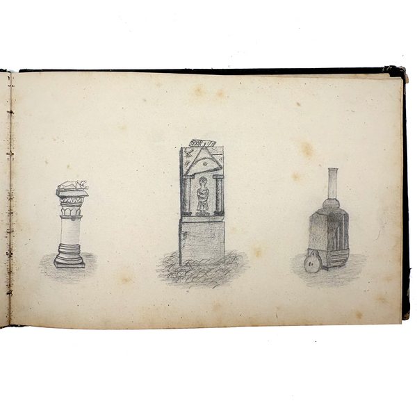19th Century Presumed Grand Tour Sketchbook with Charming Drawings of Tombs and Ruins and More