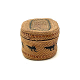 Charming Macah-Nootka Bear Grass Basket with Marching Black Ducks and Plaited Lid