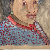 M.C. 5 Cent Jones Watercolor Portrait of His Wife in Red and Blue