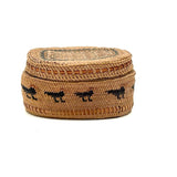 Charming Macah-Nootka Bear Grass Basket with Marching Black Ducks and Plaited Lid