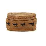 Charming Macah-Nootka Bear Grass Basket with Marching Black Ducks and Plaited Lid