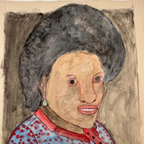 M.C. 5 Cent Jones Watercolor Portrait of His Wife in Red and Blue