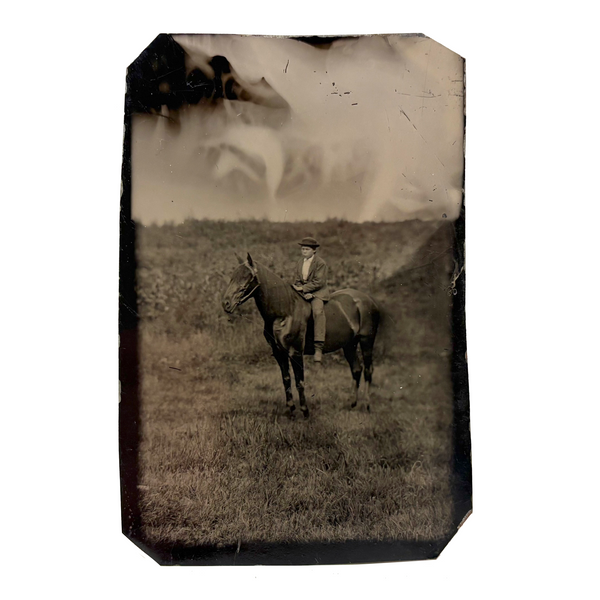 Lone Horseman Under Smoky Sky, Beautiful and Evocative Antique Tintype
