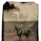 Lone Horseman Under Smoky Sky, Beautiful and Evocative Antique Tintype