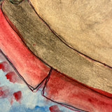 M.C. 5 Cent Jones Watercolor Portrait of His Wife in Red and Blue