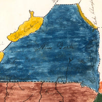 Ellie Acker's c. 1840s Watercolor Map of Four Middle States Plus Maryland and Virigina