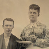 Beatific Wife Subtly Pointing Knife at Husband, Wonderfully Subversive Feeling Antique Sixth Plate Tintype