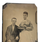 Beatific Wife Subtly Pointing Knife at Husband, Wonderfully Subversive Feeling Antique Sixth Plate Tintype