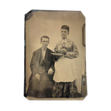 Beatific Wife Subtly Pointing Knife at Husband, Wonderfully Subversive Feeling Antique Sixth Plate Tintype